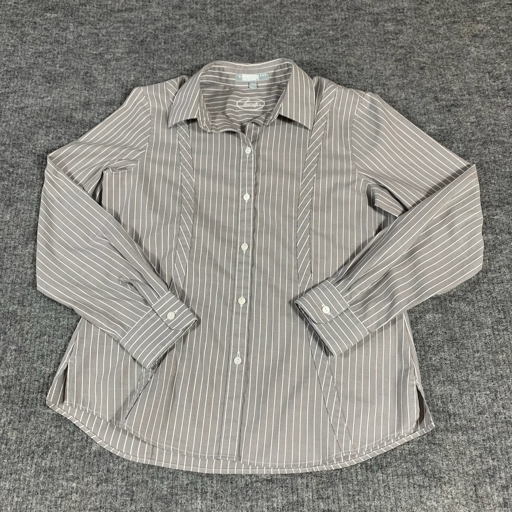 Foxcroft Top Womens 10 Gray Striped Button Up Shirt Wrinkle Free Fitted Business